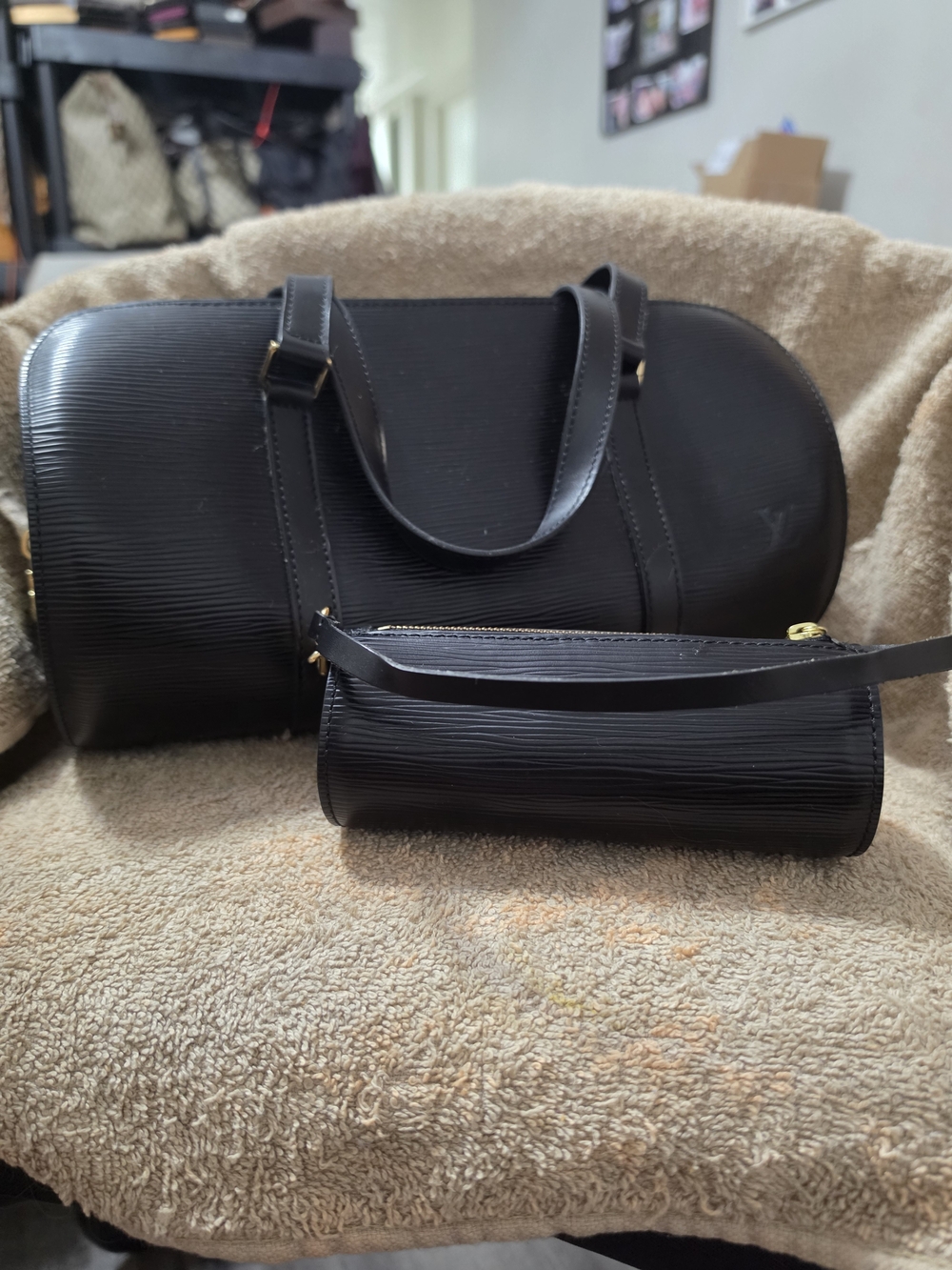 Louis Vuitton Black Epi Leather Soufflot Bag With Matching Mini Papillo